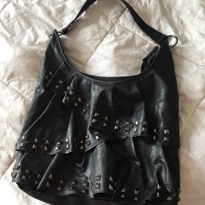 Studded black leather shoulder bag